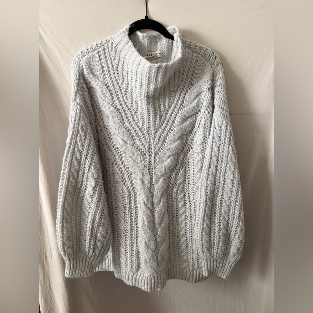 Ava & Viv Light Gray Cable Knit Turtleneck Sweater